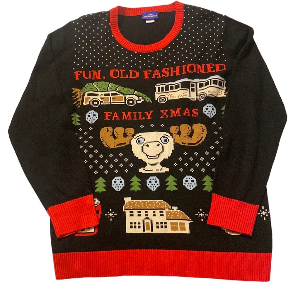 Christmas Vacation Fun Old Fashioned XMAS Moosehead Ugly Crewneck Sweater Large